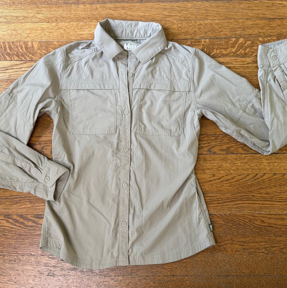 REI Girls' Taupe Sahara Vented Hiking Shirt Size 14-16